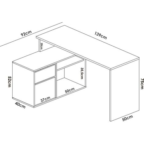 Dmora – Bureau d'angle multifonction 139x92 cm – Structure en mélaminé résistant – Tiroir et étagères pour rangement – Design moderne — photo 3