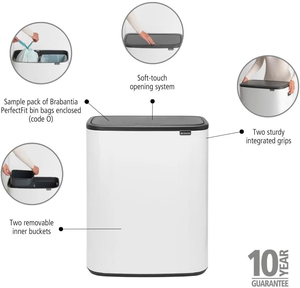 2026 Poubelle Brabantia, acier mat, anti-traces de doigts, 2 x 30 L