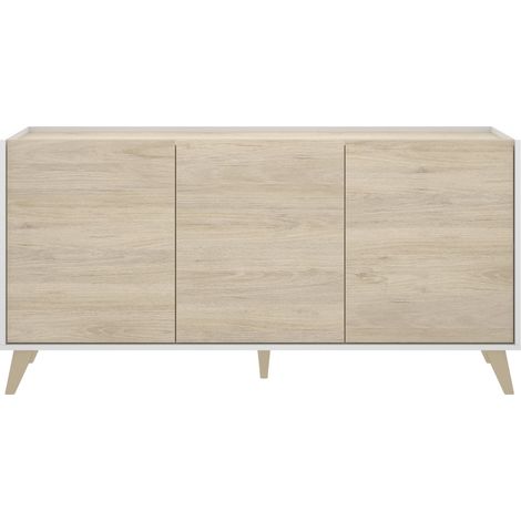 Abitare – Buffet 155 cm blanc mat et chêne naturel – 3 portes avec étagères internes – Design nordique pour rangement élégant — photo 1