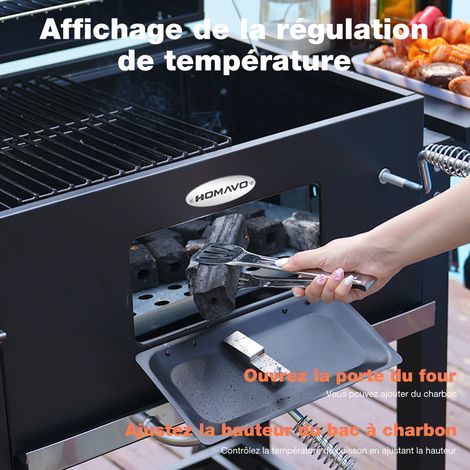 HOMAVO Barbecue Charbon de Bois, Surface de Cuisson: 56×42,5 cm, Bac à Charbon Réglable en Hauteur, Table Latérale Pliante, Thermomètre, Housse Barbecue Incluses — photo 3