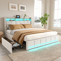 Lit 180x200 avec rangement - SUNFECILI - Capitonné - LED réglable - Tiroirs de rangement - Dossier souple,4 tiroirs de rangement,lin,Beige — photo 1