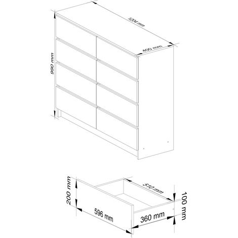 Akord – Commode enfant 120 cm – 8 tiroirs – Panneau stratifié blanc – Dimensions 120x40x99 cm – Finition mate — photo 3
