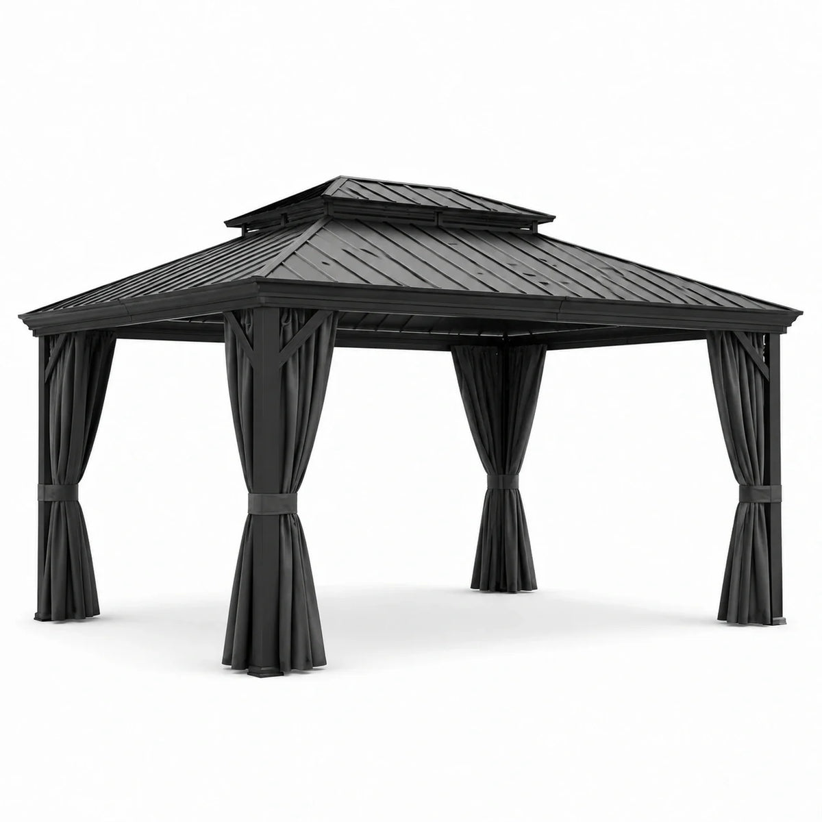 Pavillon de jardin en aluminium avec toit en acier et rideaux en polyester noir 300x400 cm - 2026