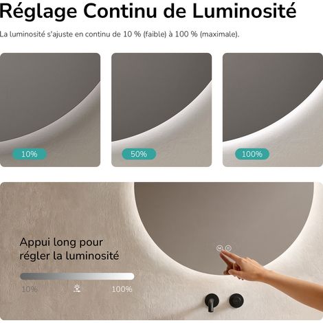 EMKE Miroir de salle de bain rond LED avec rétro-éclairage sans cadre Interrupteur tactile - Diamètre 80cm  Lumière Blanche Froide/Chaude/Neutre — photo 3