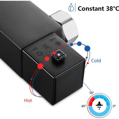 Auralum Élégant Colonne de Douche Thermostatique Noir Ensemble de Douche en Pluie Set de Douche pour Salle de Bain Colonne de Douche  Thermostat  avec Mitigeur Réglable en Hauteur — photo 3