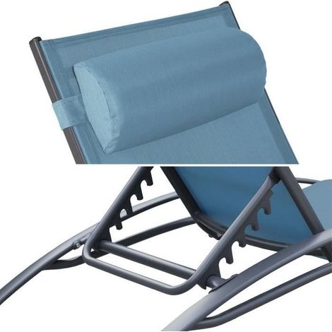Happy Garden – Lot de 2 transats GALAPAGOS en textilène bleu gris – Structure aluminium gris anthracite – Dossier inclinable 5 niveaux – Confort optimal — photo 4