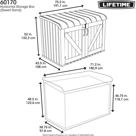 Lifetime – Coffre de rangement jardin en polyéthylène haute densité – Dimensions 191,5 x 108,9 x 131,6 cm – Capacité 2,12 m3 – 60170 — photo 6