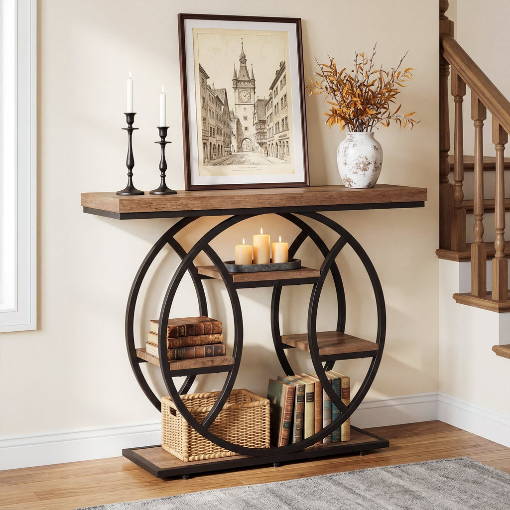 Tribesigns Console de 105 cm, Table d'appoint à 4 niveaux avec cadre rond