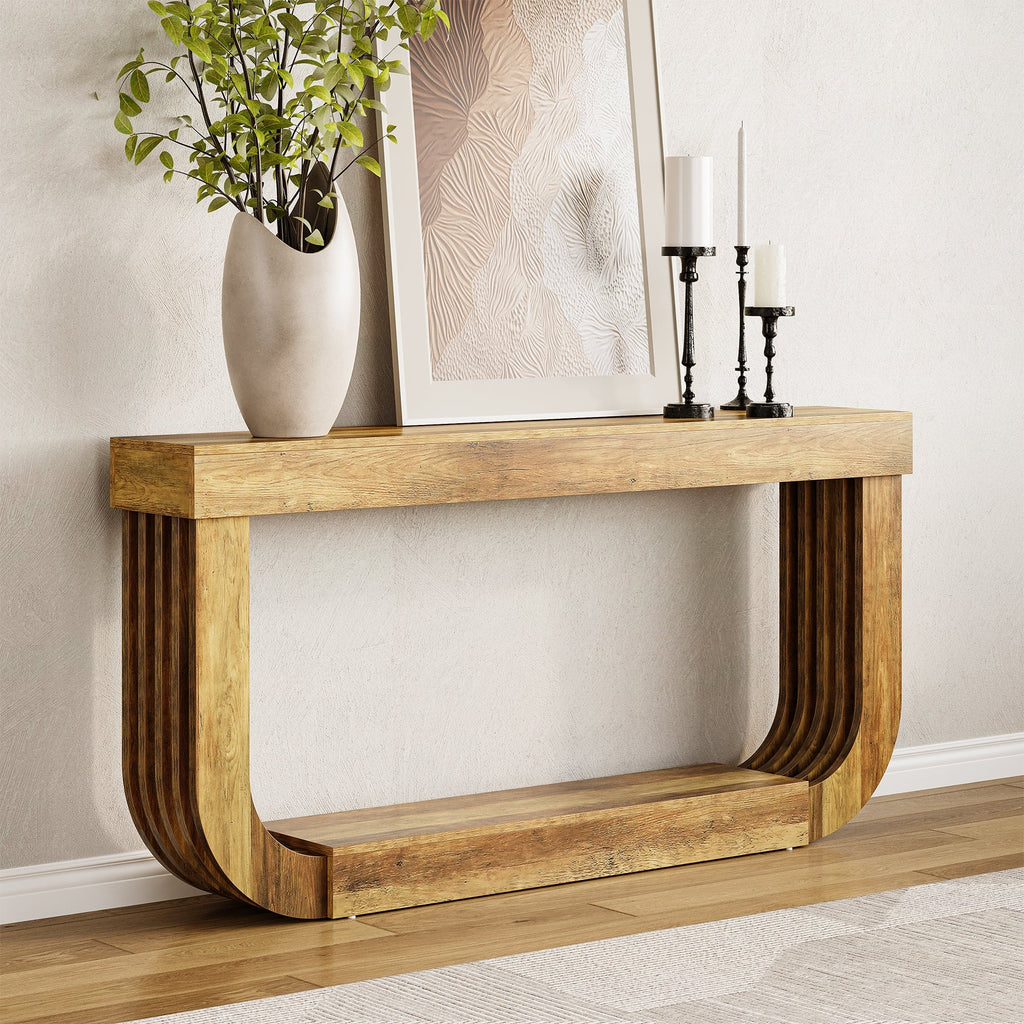 Tribesigns Table console 180 cm, Table d'appoint à 2 niveaux avec pied en forme de U