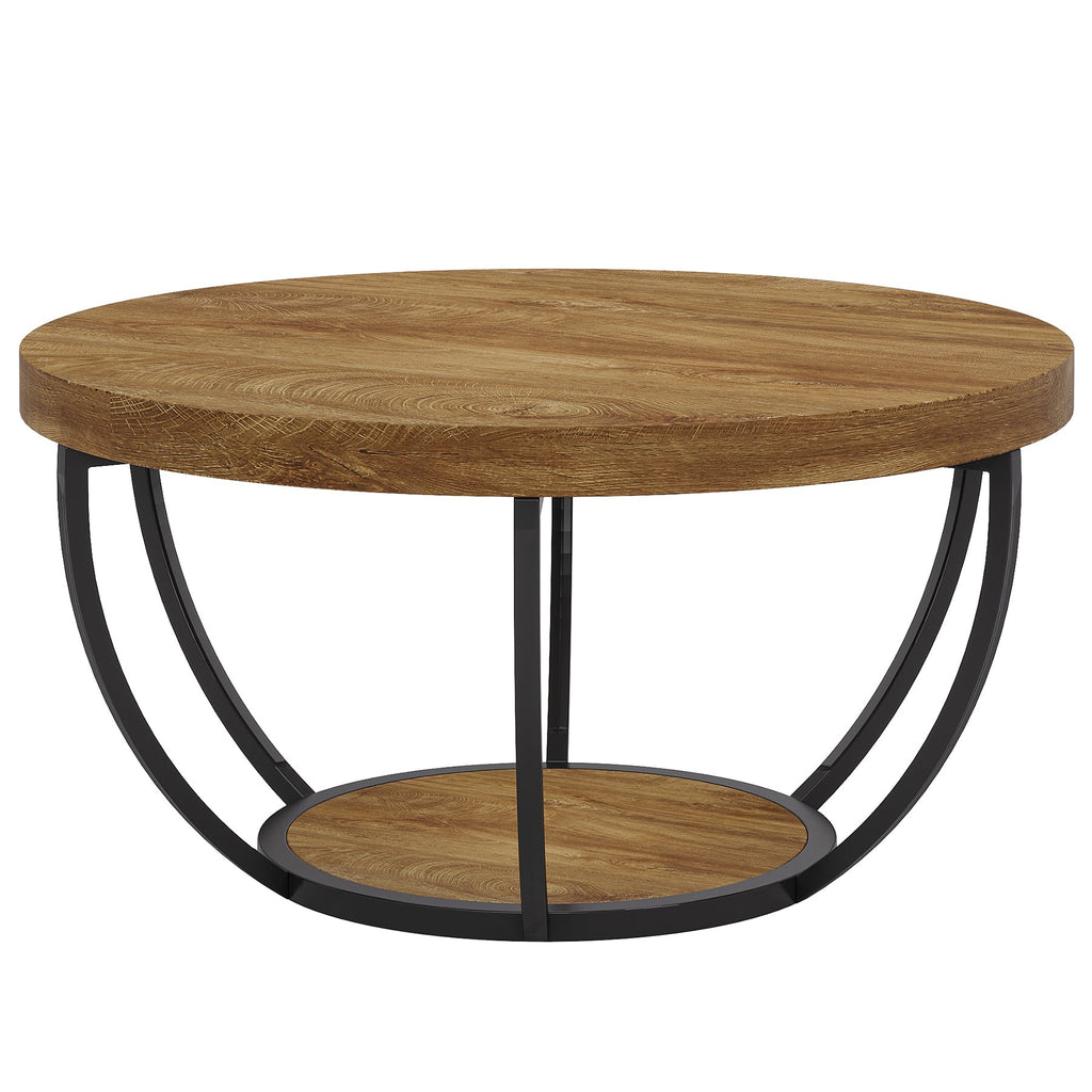 Tribesigns Table basse ronde, Table basse ovale en bois et metal noir