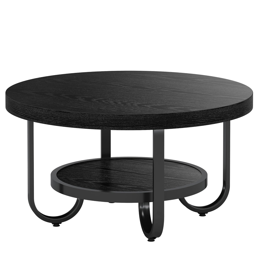 Table basse Tribesigns à deux niveaux, Table centrale de 79 cm avec étagère de rangement