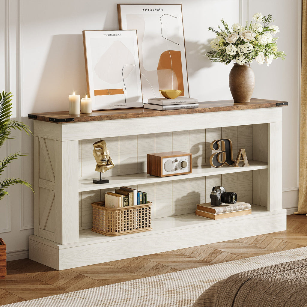 Tribesigns Meuble TV 160 cm, Console multimédia style ferme avec rangement