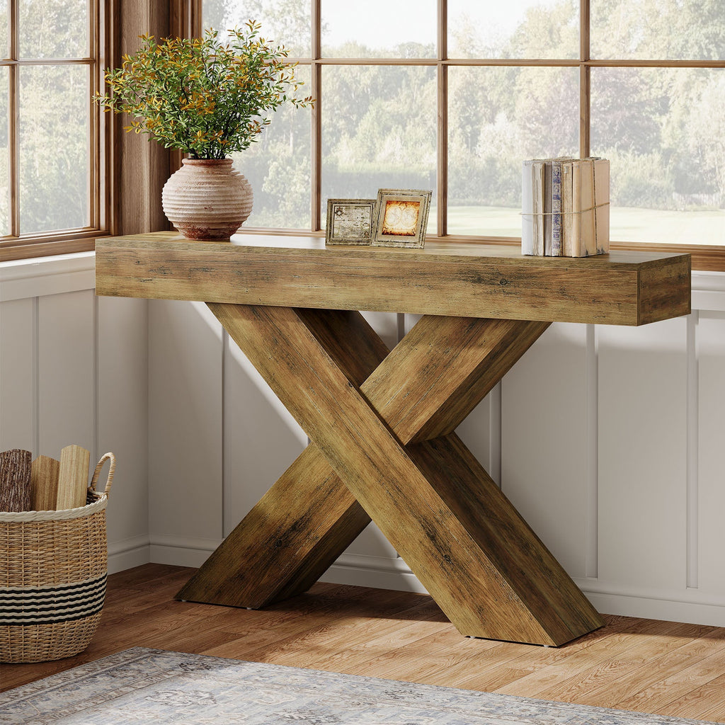 Tribesigns Console de 140 cm, Table d'appoint en bois au design unique