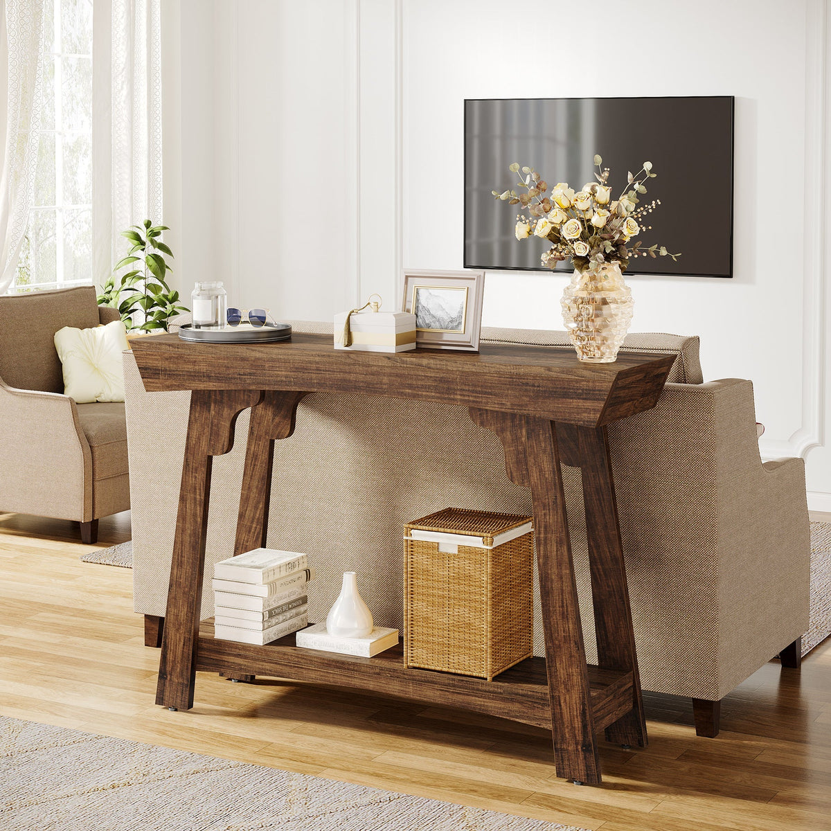 Tribesigns Table console, Table d'entrée étroite à 2 niveaux avec étagère