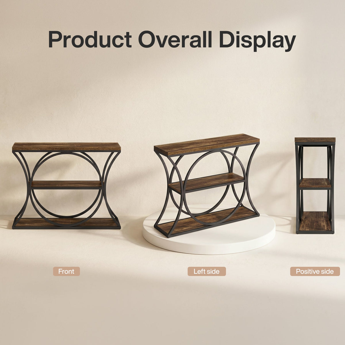 Tribesigns Console industrielle de 105 cm, Table d'appoint à 3 niveaux avec structure arquée
