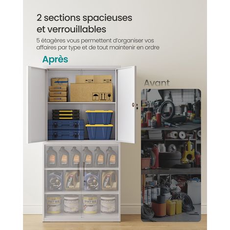 Songmics – Armoire d'atelier en métal gris 40 x 80 x 180 cm – 5 étagères réglables – 4 portes avec 2 serrures – Charge max 25 kg par niveau — photo 3