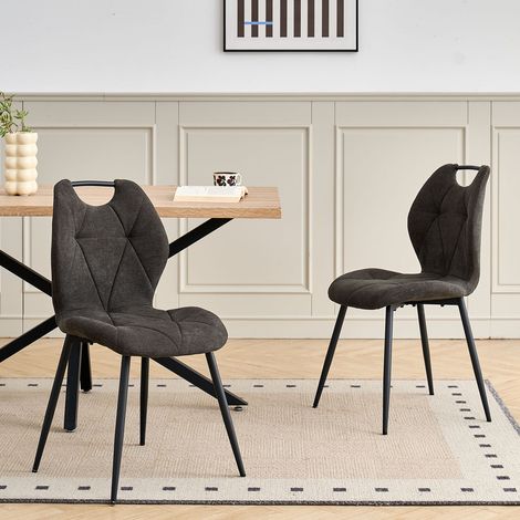 Wokaka Lot de 4 chaises - Chaise de salle à manger avec poignées -  Dossier en Tissu - Noir vintage — photo 3