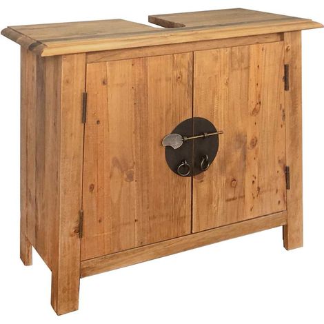Vidaxl – Meuble sous vasque simple en pin massif 70x32x63 cm – Look vintage – Grand compartiment – Fixation murale incluse — photo 1