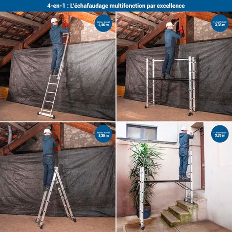 Echafaudage roulant SCAFFOLDAX2X6, échafaudage jardin et pliant multifonction 4 en 1, echelle 2 plans, H max Travail 4,46m, Garantie 5 ans, Hostrom — photo 2