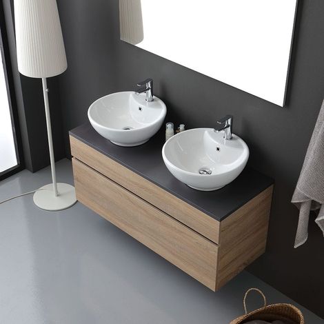 Kiamami Valentina – Meuble de salle de bains suspendu 120cm en chêne naturel – Tiroir sous lavabo avec fermeture soft close – Miroir 120x60 avec cadre en abs — photo 4