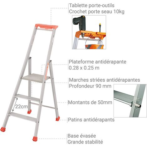 Tubesca Comabi – Marchepied alu ultra résistant 3 marches – Hauteur accès 2.66 m – Charge maxi 150 kg/m² – Norme EN 131 – Usage intensif — photo 6