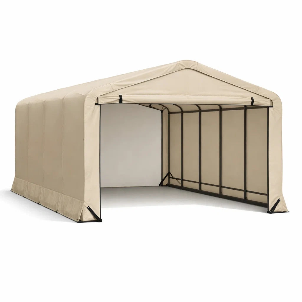 Abri de voiture en acier et polyéthylène beige - 2026
