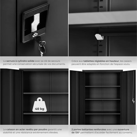 Armoire métallique, 3 étagères, fermeture serrure, noir 140x90x40cm — photo 5