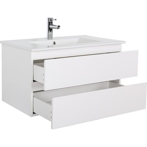Mob-In – Meuble vasque simple 80 cm – Plan en céramique – 2 tiroirs avec fermeture progressive – Panneau de particules mélaminé — photo 4
