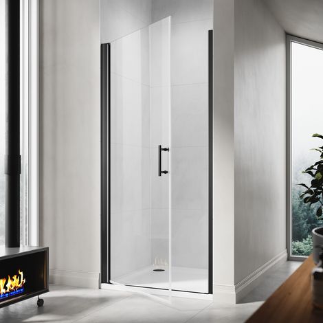 SIRHONA Porte de douche pivotante sans cadre Porte de cabine de douche réversible en verre de sécurité 5mm Noir 80cm — photo 2