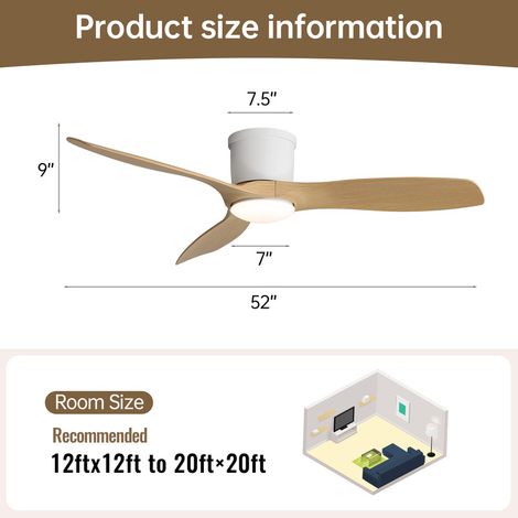 Ventilateur de plafond 132 cm – Éclairage LED tricolore – Télécommande 6 niveaux – Moteur à courant continu silencieux – Pales ABS aspect bois — photo 2