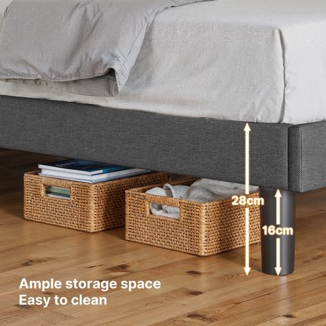 Lit Simple Capitonné 120 x 200 cm avec Prise et Tête de Lit LED Réglable Rangement Bealife Sommier à Lattes Tissu en Lin Lit Enfant Adolescent Gris Foncé — photo 4