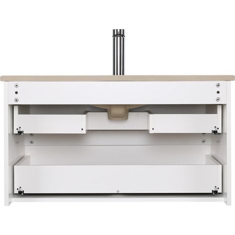 Mob-In – Meuble vasque simple 80 cm – Plan en céramique – 2 tiroirs avec fermeture progressive – Panneau de particules mélaminé — photo 5