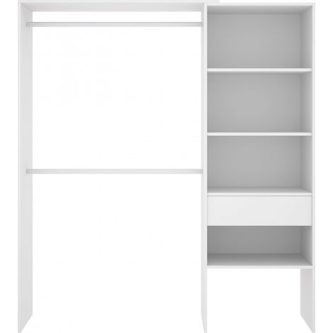Befara – Dressing ouvert avec tiroir 160-110 cm – 3 étagères fixes 57 x 40 cm – Matériau mélamine haute résistance – Blanc — photo 3