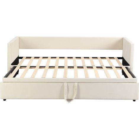 Tanant – Lit gigogne 90/180x200cm – Canapé-lit capitonné extensible – Velours beige – Structure durable – Pour petits espaces – Confort optimal — photo 2