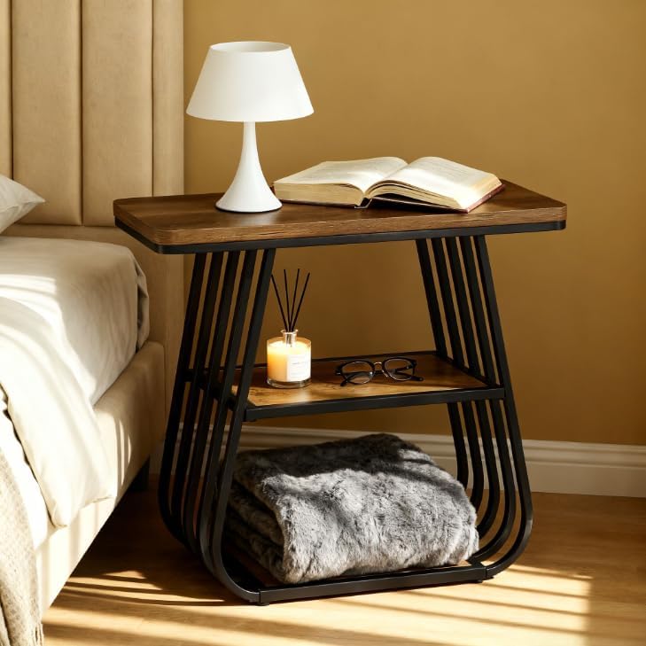 Tribesigns Table d'appoint de 60 cm pour salon, Table étroite à 3 niveaux avec étagère de rangement