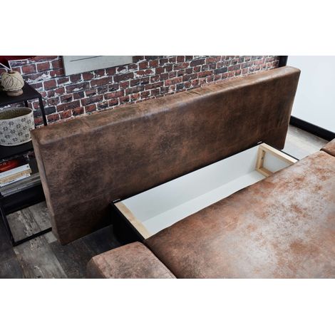 Larson - canapé droit 3 places convertible - avec coffre de rangement - style industriel - marron — photo 3