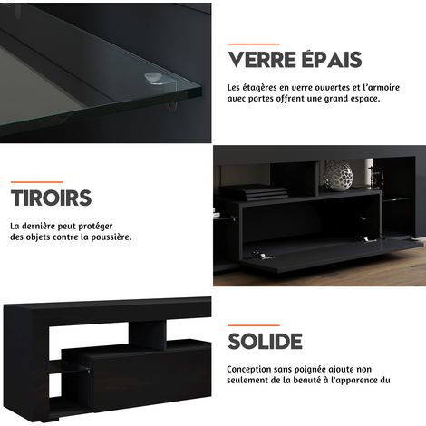 SIRHONA Meuble TV LED Noir avec 2 Compartiments et 1 Portes Bois, Meuble Télé avec Rangement en Verre LED éclairage RVB 16 Couleurs,140 cm — photo 3