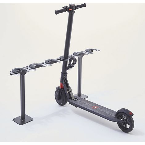 Mottez – Rangement pour 6 trottinettes sur pied – Système antivol par pince – Tube acier carré 30mm – Dimensions 106 x 17,5 x 50cm