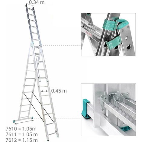 Matisère – Échelle transformable 3 plans 3x11 barreaux – Longueur max. 7.11m – Charge maximale 150kg – Pour chantiers humides – 7611 — photo 3