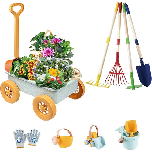 2026 Mostop Kit d'outils de jardinage pour enfants - Jouet avec brouette, pelle en métal, râteau, râteau, chariot de jardin extérieur, cadeau d'anniversaire pour garçons et filles de 4 à 8 ans : Jeux et Jouets