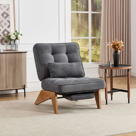 Fauteuil Relax Réglable avec Repose-Pieds et Coussin Lombaire Confort Stable Rétro en Velours Côtelé Gris Foncé — photo 4
