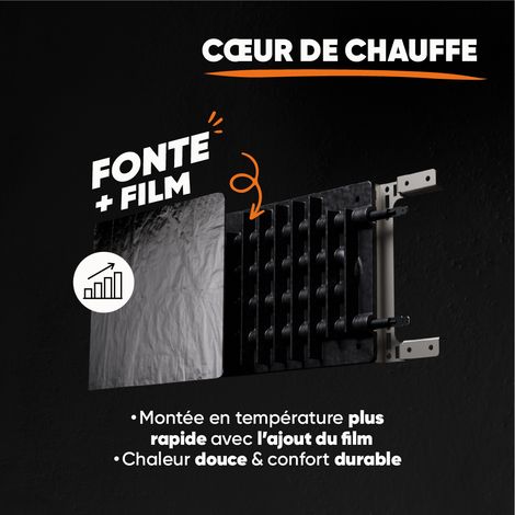Radiateur électrique fixe à inertie sèche fonte + film avec thermostat interchangeable 1500W Bestherm ALMEA horizontal blanc — photo 5