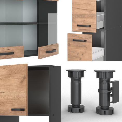Cuisine R-Line, Chêne doré/anthracite, 350 cm avec armoire haute, sans plan de travail, Vicco — photo 5