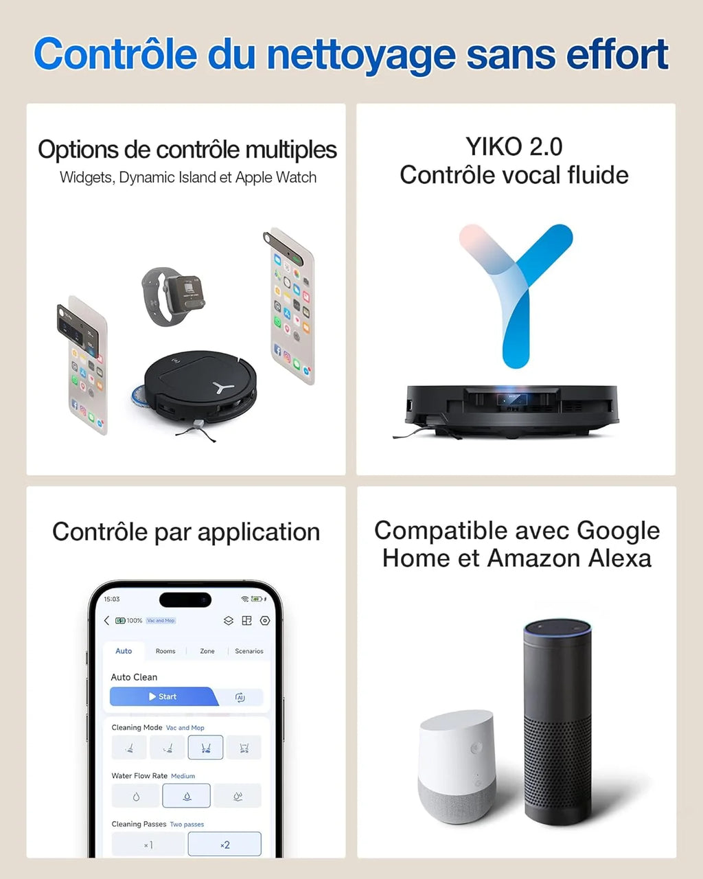 2026 ECOVACS T50 Omni Aspirateur Robot avec Station, Puissance 15000Pa amélioré par T30 Pro Omni, Brosse latérale et serpilli