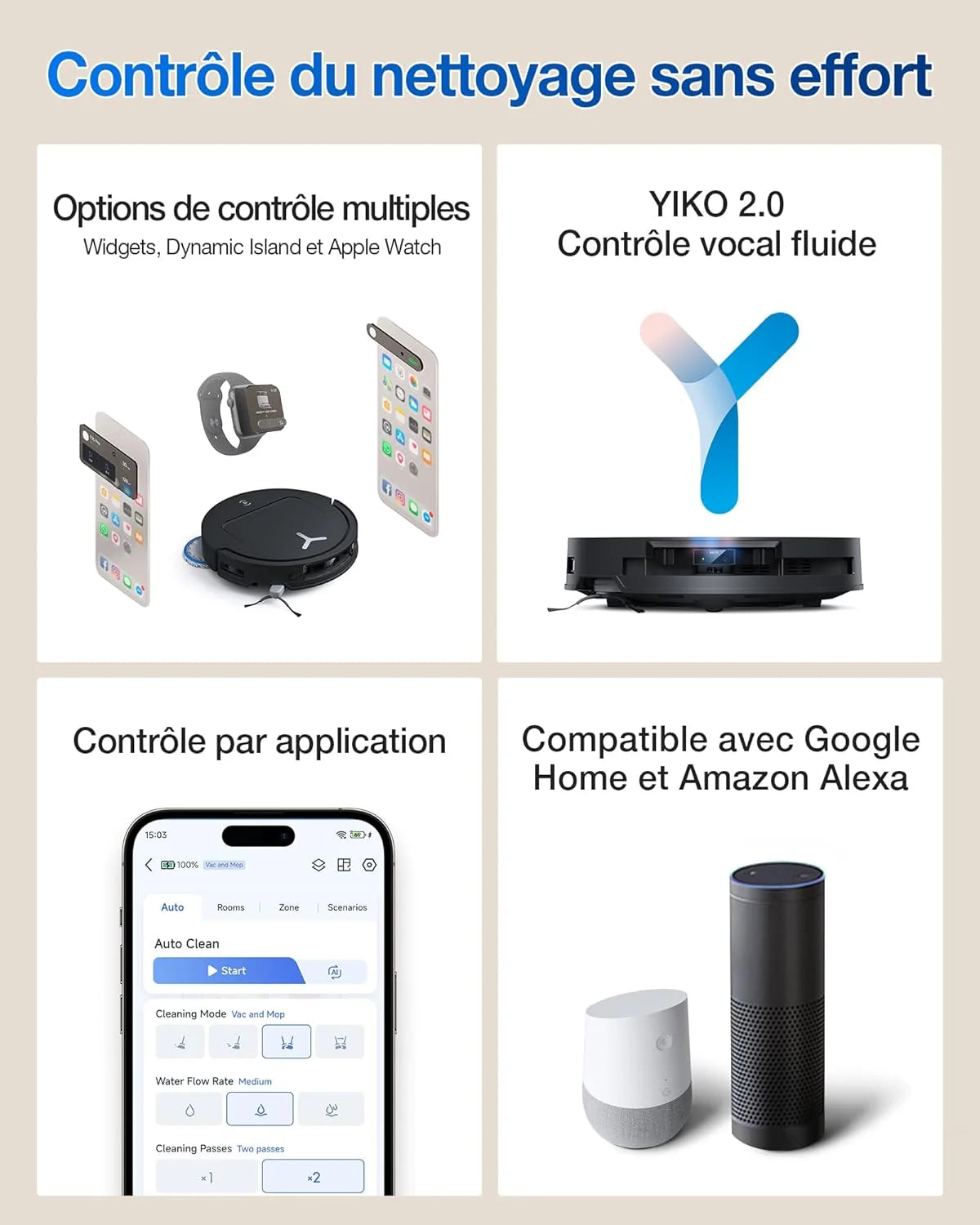 2026 ECOVACS T50 Omni Aspirateur Robot avec Station, Puissance 15000Pa amélioré par T30 Pro Omni, Brosse latérale et serpilli