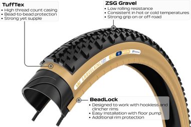 Pneu Gravel Panaracer GravelKing X1 700 mm Tubeless Ready Souple ZSG Gravel Compound BeadLock TuffTex Noir Flancs Beiges — photo 4