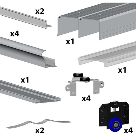 Slid'Up By Mantion – Kit coulissant SLID'UP 280 aluminium anodisé argent pour 2 portes de placard 18 mm – rail 2 m – charge max 50 kg – montage au sol — photo 2