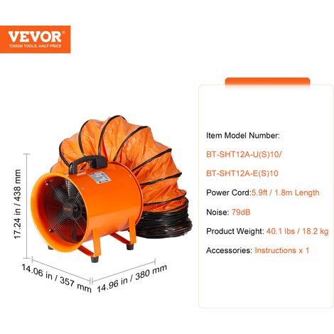 VEVOR Ventilateur deExtraction 367 W Extracteur deAir Conduit Industriel 304,8 mm Tuyau deExtraction 10 m Volume deAir 4373 m3/h Ventilateur deEvacuation pour Extraire Fumee Maison Travail — photo 2