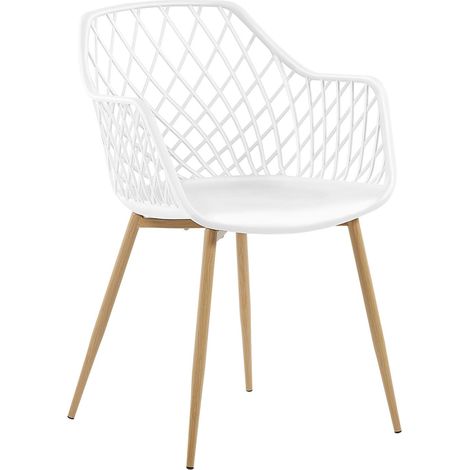 Beliani – Lot de 2 chaises scandinaves – Assise en plastique blanc – Pieds en métal effet bois clair – Pour salle à manger ou cuisine — photo 4