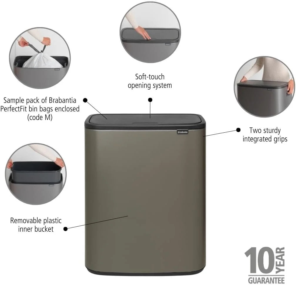 2026 Poubelle Brabantia, acier mat, anti-traces de doigts, 2 x 30 L